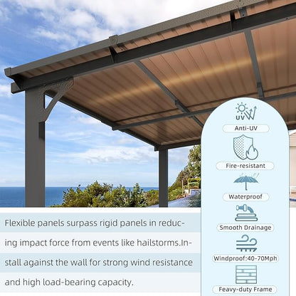 AECOJOY 12' x 12' Gazebo Outdoor Pergola for Patio, Large Wall-Mounted Hard Top Lean to Metal Gazebo Shelter Pergolas and Gazebos Clearance with Patio Roof, Heavy Duty Awnings for Backyard, Decks