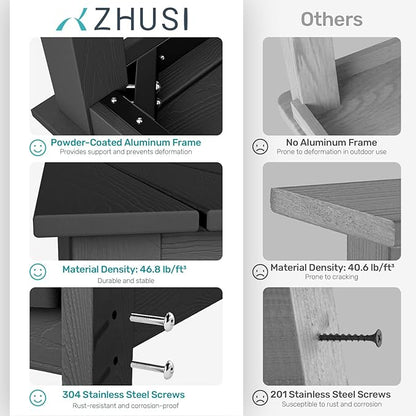 ZHUSI Patio Table and Chairs Set, Outdoor Table and Chairs,HDPE Outdoor Dining Set with Umbrella Hole for Backyard, Poolside, Porch (Black, 5 PCS)