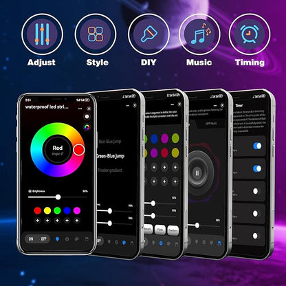 KSIPZE 100ft(2x50ft) Outdoor led Strip Lights Waterproof IP68, RGB Outdoor led Lights with Button & Bluetooth App Control, Music Sync, Timer, Exterior Led Rope Lights for Decor Balcony, Roof