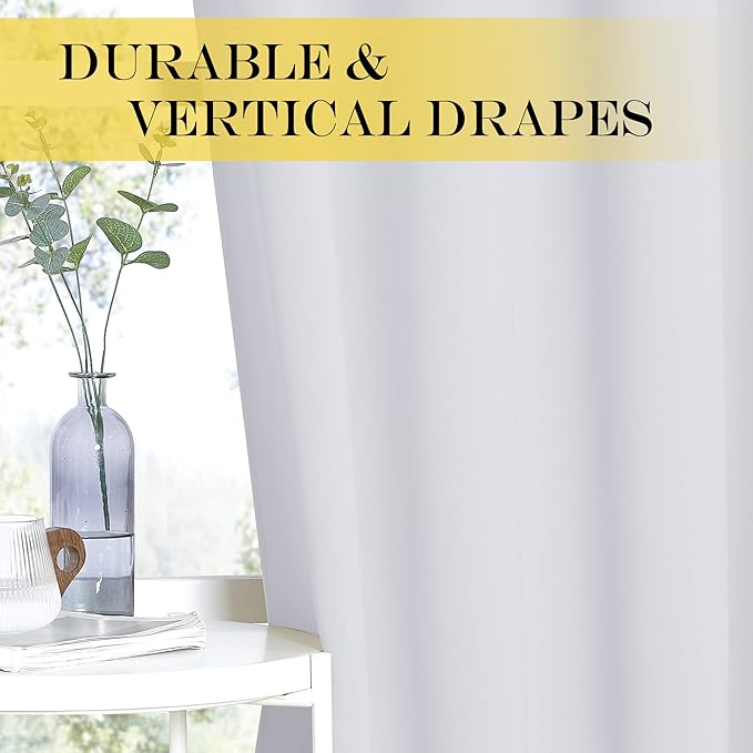 NICETOWN Sliding Room Divider for Space - Wide Width Thermal Drapes, Absorb Noise, Block Out Light, Blind for Patio Door (Greyish White, Width 100 inches, Length 108 inches)