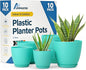 Planter Pots with Drainage Holes - Lightweight, Durable, and Space-Saving Pots for Indoor and Outdoor - Versatile Functionality, Simple Modern Design, Set of 10 Plastic Planter Pots - Aqua