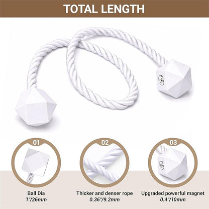 Hion Magnetic Curtain Tiebacks White 6 Pack, Curtain Tiebacks Buckles Holdbacks Holders Hooks Clip for Home Bedroom Office Decorative Thick or Thin Curtain
