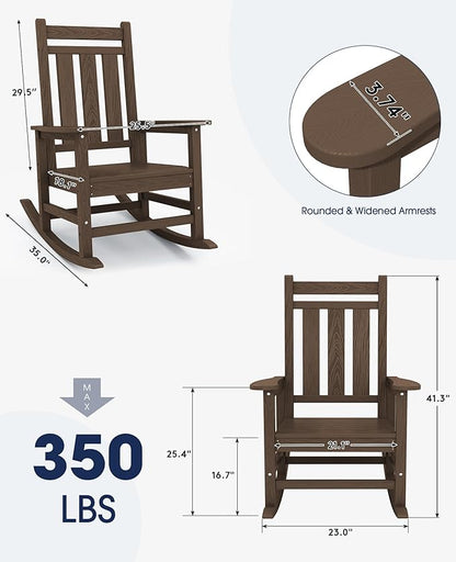 KINGYES Oversized Outdoor Rocking Chair, All-Weather Patio Rocking Chairs for Porch, HDPE Outdoor Patio Rockers with High Back & Wide Seat for Garden, Lawn, Coffee