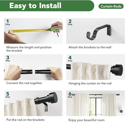 2 Pack Curtain Rods for Windows 72 to 144, 1 Inch Adjustable Black Heavy Duty Long Window Curtain Rod, Modern Style Indoor Outdoor Drapery Rods with End Caps, Size 32" - 150"