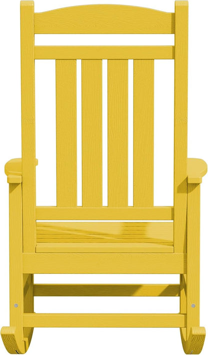 KINGYES HDPE Rocking Chairs Outdoor, Patio Rocking Chairs with 330lbs Support, Smooth Porch Rocker for Deck Lawn Yard, Yellow
