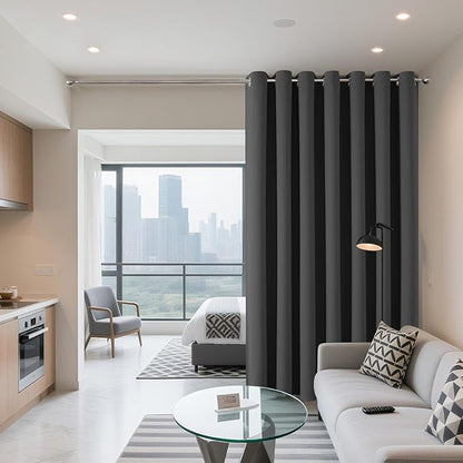 Joydeco Blackout Patio Sliding Door Curtains 96 Inches Long, Grommet Privacy Room Divider Curtains, Extra Wide Thermal Blackout Drapes for Bedroom Living Room (Grey, 60Wx96L, 1 Panel)