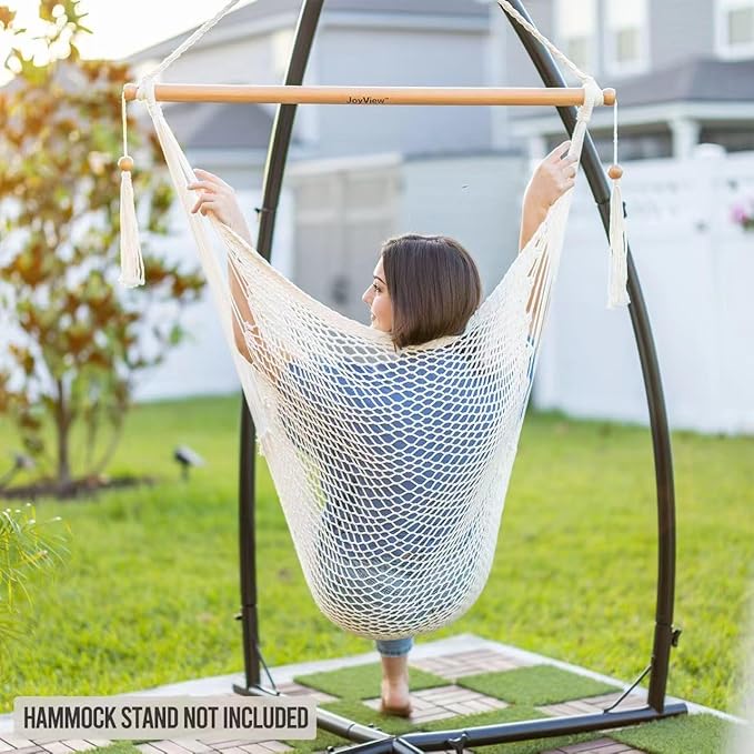 JoyView Hammock Chair with Spreader Bar Caribbean Hammock Swing Chair 300 LBS Weight Capacity XL Rope Hanging Chair for Outdoor Indoor Garden Yard - Brown