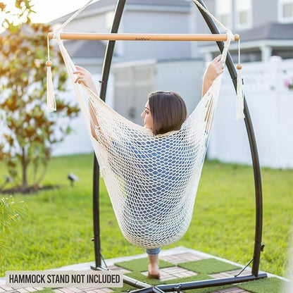 JoyView Hammock Chair with Spreader Bar Caribbean Hammock Swing Chair 300 LBS Weight Capacity XL Rope Hanging Chair for Outdoor Indoor Garden Yard - Brown