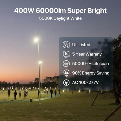 HYPERLITE Led Parking Lot Light - 400W UL Listed LED Stadium Lights for Square Pole/Wall Mount- 60000lm 5000K Commercial Parking Lights Flood Light for Yard Street Court Driveways Road - AC100-277V