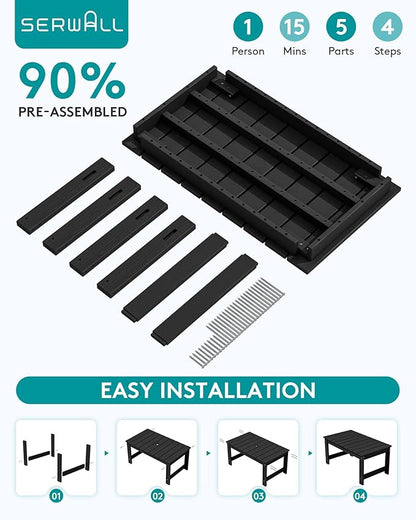 SERWALL Outdoor Coffee Table, HDPE Patio Coffee Table for Outside, Rectangle, Black