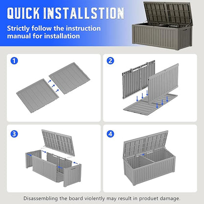 Outdoor Storage Box, Resin Deck Boxes Indoor and outdoor, Waterproof Storage Box Lockable Lid (Grey,200 Gallon)