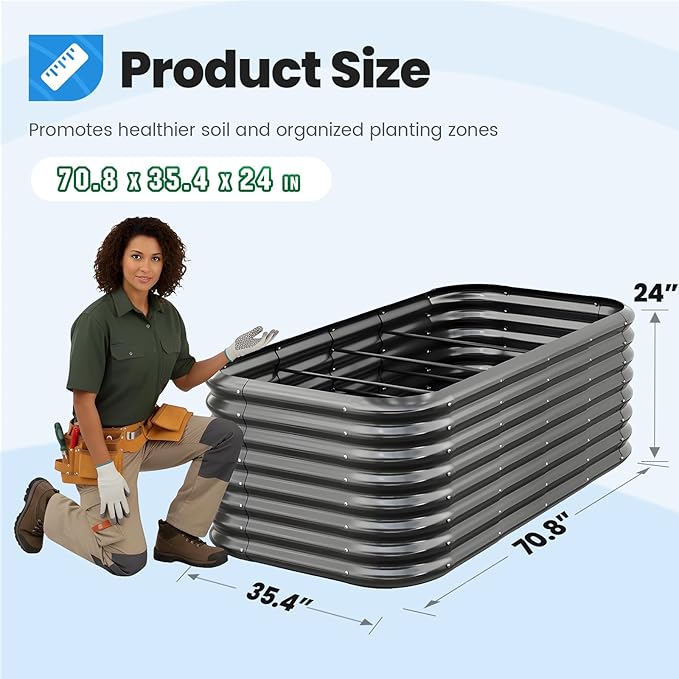Quictent Galvanized Raised Garden Bed Kit, 6x3x2 ft Oval Metal Planter Box Tall for Vegetables Outdoor Backyard, Strengthened by Crossbar, Dark Gray