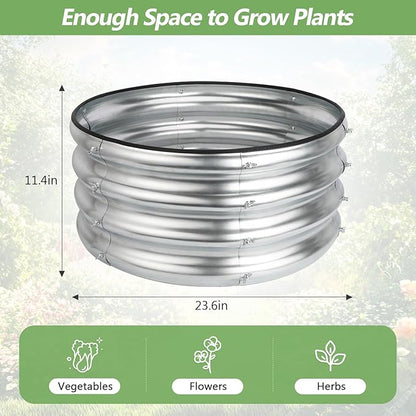 2x2x1ft Round Galvanized Raised Garden Bed Kits, Raised Garden Bed Metal Planter Outdoor Easy Assembly Garden Bed for Planting Vegetables, Fruits & Flowers, Sliver