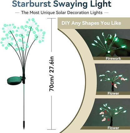 Solar Garden Lights 2 Pack Waterproof Swaying Starburst Light Solar Outdoor Lights for Yard Patio Walkway Pathway Party Wedding Decoration, Unique Gifts for Women, Green