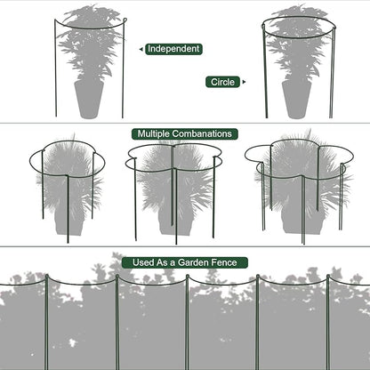 FEED GARDEN 8 Pack Plant Support Stakes, Peony Cages and Supports, Metal Garden Plant Stake(10" Wide x 24" High) Green Half Round Plant Support Rings for Outdoor Indoor Plants, Tomato, Hydrangea