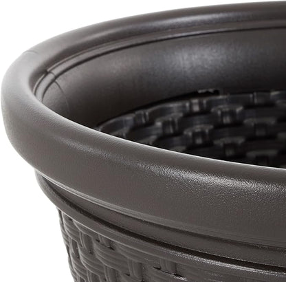 Suncast 6 Pack Decorative Wicker Garden Hose Holder Pot with 4 Drain Holes for 100 Foot Hoses, Java