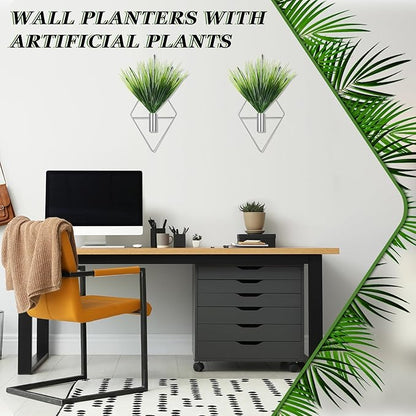 2 Pieces Wall Decor Hanging Planters with Artificial Plants Metal Hanging Vase Indoor Plants Holder Modern Boho Wall Art for Bathroom Bedroom Living Room Decor(Silver,Aquatic Plant)