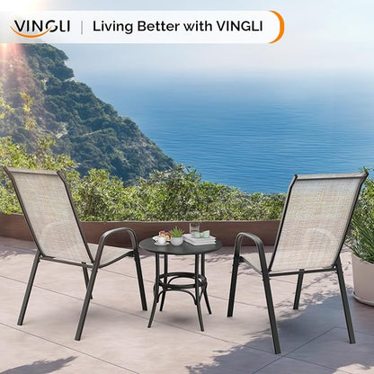 VINGLI Patio Chairs Set of 8 – Stackable Outdoor Dining Chairs with Comfortable Sling High Back Chairs and Armrests for Lawn, Poolside, Courtyard, Balcony, Garden, Yellow
