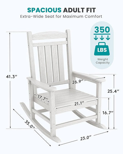 SERWALL Outdoor Rocking Chairs Set of 4, Oversized HDPE Porch Rockers for Adults, All-Weather Composite Patio Rocking Chairs, White