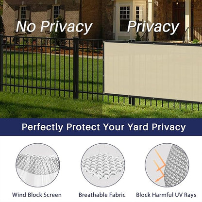Windscreen4less Privacy Fence Screen Heavy Duty Windscreen Fencing Mesh Fabric Shade Net Cover with Brass Grommtes for Outdoor Wall Garden Yard Pool Deck, 6'x197' Beige
