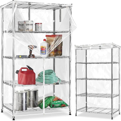 Waterproof Shelf Cover,Durable Dustproof Storage Wire Rack Covers,Outdoor Shelving Covers for Wire Shelves with Zipper 48''x20''x72'',Clear,Cover Only