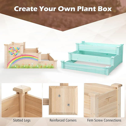 Giantex 3-Tier Raised Garden Bed, Tiered Planter Box w/Open-Ended Base, Fir Wood Elevated Raised Beds for Gardening, Vegetable Flower Herb Fruit, Perfect for Patio, Lawn, Backyard