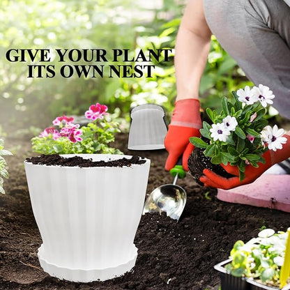 Flower Pots Outdoor Clearance 6 inch Set of 5 Succulent Planters for Indoor Plants Garden Home Holiday, Plastic Nursery Pots for Plants with Drainage Holes and Saucer, Modern Plant Pot White