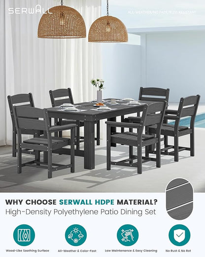 SERWALL Outdoor Dining Table Set, 67‘’ HDPE Patio Dining Set for 4, All-Weather Outdoor Table and Chairs Set for Deck, Grey