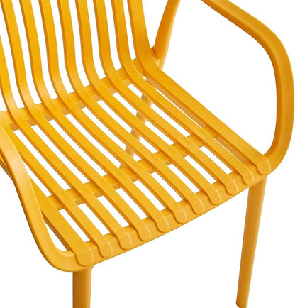 Modern Stackable Outdoor & Indoor Plastic Dining Chairs Set, Armchairs Set, Weather-Resistant, Ideal for Patios, Cafes, and Home Use, Set of 4 (Mustard Yellow)