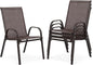 Outdoor Stackable Chairs Set of 4, Stacking Patio Chairs with Textilene Fabric, Outside Furniture for Garden Backyard Balconie Poolside Deck, Brown