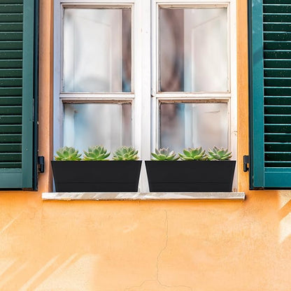 GREANER 6 Pack Herb Planters, 12x3.8 Inch Black Rectangle Window Boxes with Tray, Indoor Succulent Cactus Mint Plastic Pot for Windowsill, Balcony, Office, Outdoor Garden