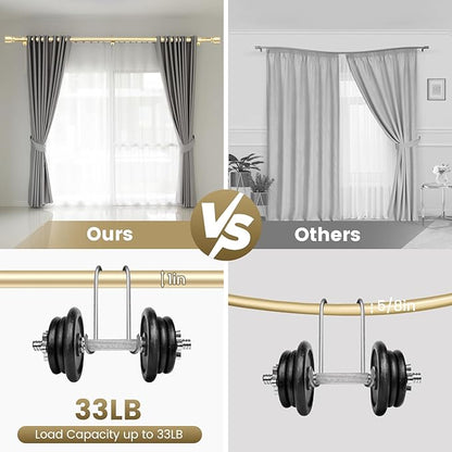 1” Diameter Curtain Rods Itself is 30 to144 inch 1 Pack Fit 30-142 inch, 66 to 120 inch Window with Heavy Duty Adjustable Rod Gold Curtain Splicing Metal Extra Long Curtain Rod for Windows