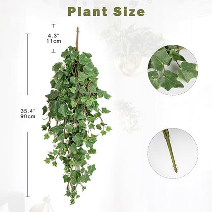 Hollyone 2pcs Artificial Hanging Plants 35.4" Fake Ivy Vine Faux Ivy Leaves Fire and UV Resistant Hanging Plant Wall Greenery for House Room Patio Indoor Outdoor Home Shelf Office Wedding Decor