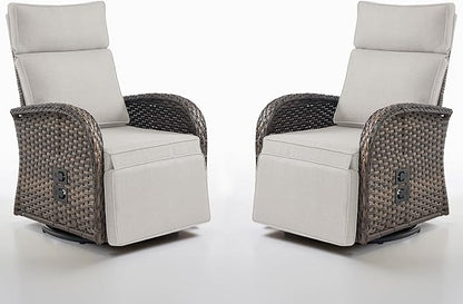 Belord Dual-Adjust Outdoor Swivel Recliner Chair – Reclining Patio Chair with Adjustable Backrest and Footrest, All-Weather Wicker Chaise Lounge Chair Outdoor for Pool Deck Brown (Upgraded 2.0)