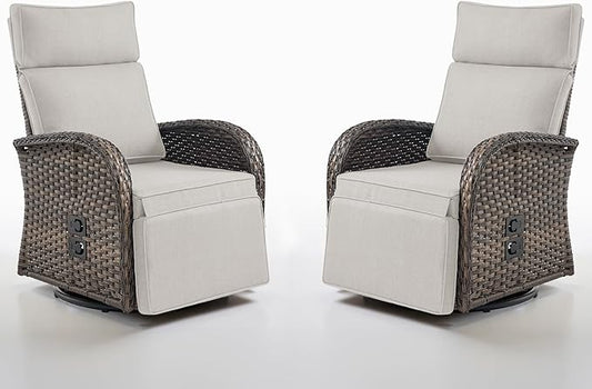 Belord Dual-Adjust Outdoor Swivel Recliner Chair – Reclining Patio Chair with Adjustable Backrest and Footrest, All-Weather Wicker Chaise Lounge Chair Outdoor for Pool Deck Brown (Upgraded 2.0)