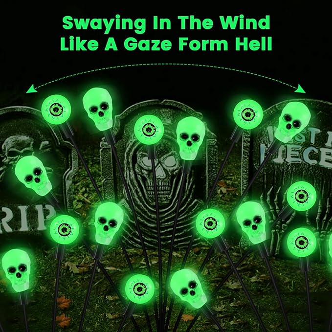 Solar Halloween Lights Outdoor,Halloween Decorations Outdoor, Scary Eyeball Lights,2PACKS 16LED,IP65 Waterproof, Decor for Garden/Yard/Patio/Lawn/Pathway(Green)