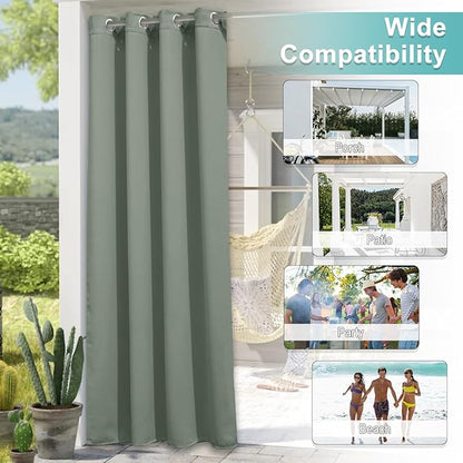 NICETOWN Patio Curtains for Outdoor Waterproof, Rustproof Grommet Thermal Insulated Room Darkening Indoor Outdoor Drapes Privacy for Balcony/Pergola, W52 x L108, Sage Green, 1 Panel
