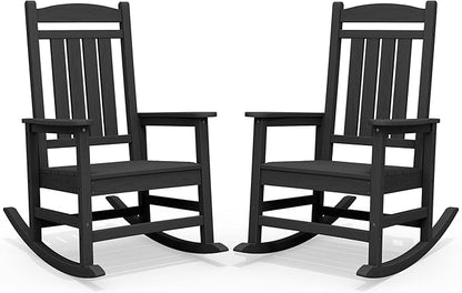 SERWALL HDPE Outdoor Rocking Chair Set of 2, Patio Rocking Chairs, All-Weather Porch Rockers for Adults, Black