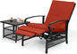 Oakcloud Adjustable Outdoor Lounge Chair Metal Patio Relaxing Recliner Chair Set with Bistro Table and Removable Cushions(Red)