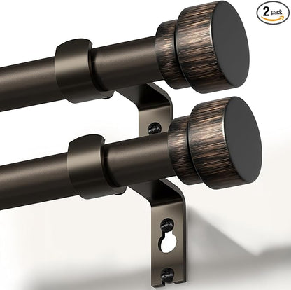 2 Pack Antique Brown Bronze Curtain Rods for Windows 72 to 144 Inches Adjustable Heavy Duty 1" Diameter Window Curtain Rod with Finials for Outdoor Farmhouse Bedroom Kitchen Living Room
