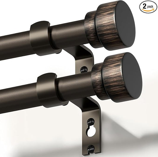 2 Pack Modern Antique Brown Bronze Curtain Rods for Windows 66 to 120 Inches Adjustable Heavy Duty 1" Diameter Window Rod with Decorative Finials for Outdoor Farmhouse Bedroom Kitchen Living Room