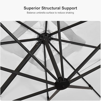 PURPLE LEAF 10' X 13' Patio Umbrella Outdoor Cantilever Rectangle Umbrella Aluminum Offset Umbrella with 360-degree Rotation for Garden Deck Pool Patio White