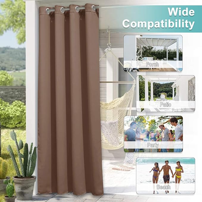 NICETOWN 2 Panels Outdoor Curtains for Patio Waterproof, Home Decor Thermal Insulated Grommet Blackout Indoor Outdoor Vertical Blinds for Garage/Gazebo/Pergola, W84 x L95, Tan