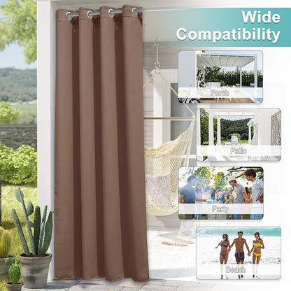 NICETOWN Outdoor Privacy Curtain for Patio Waterproof, Grommet Top Thermal Insulated Blackout Extra Wide and Long Door Blind for Sunroom/Pavilion/Gazebo, Tan, 1 Piece, 120" Wide by 84" Long