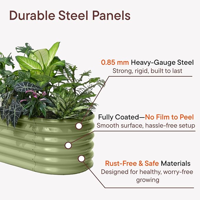 2-Pack Galvanized Raised Garden Bed 8x4x1.5 | 10x2x1.5 ft, 18" Tall Metal Planter Boxes Outdoor for Vegetable Herbs, Modular Raised Flower Bed for Gardening with Zn-Al-Mg Coated - Moss Green