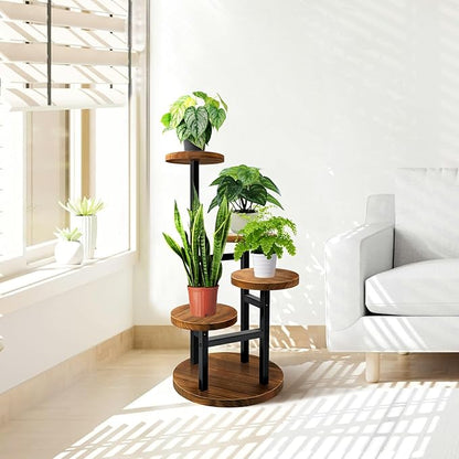 AUGOSTA 4 Tier Corner Plant Stand, Tall Metal Wood Plant Shelf Holder for Indoor, Outdoor Display Rack Flower Pot Stand for Living Room Balcony Garden Patio