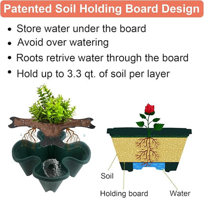 DUNCHATY Stackable Planter, Vertical Garden Planter with Wheels and Tools, Self Watering Strawberry Planter Indoor/Outdoor 6 Tier Herb Planter Pots for Growing Vegetables and Succulents,Pine Green