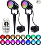 SUNVIE RGB Spot Lights Outdoor 12W LED Color Changing Landscape Lights with Remote Control 120V RGBW Landscape Lighting Waterproof Outdoor Spotlight for Yard Garden Patio Lawn Decorative, 2 Pack