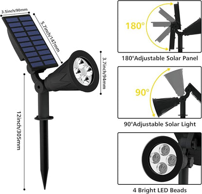 T-SUN Solar Spotlights, 4 LED Solar Powered Landscape Spotlights Waterproof Outdoor Lights Auto ON/OFF for Garden, Driveway, Yard, Patio, Pool Area (White-4 Pack)