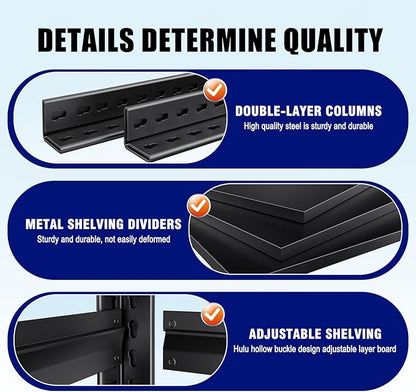 71" H-46 W Garage Shelving Heavy Duty Storage Shelves, Metal Adjustable Shelving Unit, Utility Garage Organizer Shelf for Basement, Pantry, Kitchen, Warehouse, 20" D x 46" W x 71.2" H, Black